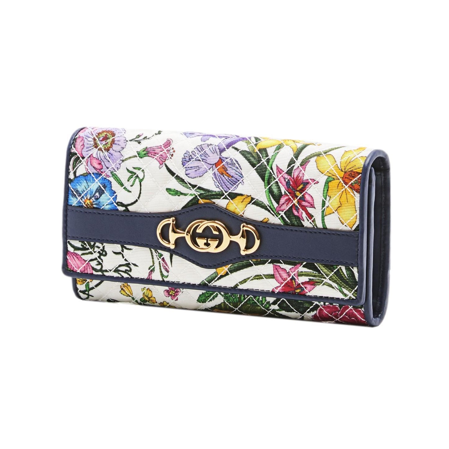 Gucci Zumi Floral Horsebit Quilted Canvas Continental Wallet