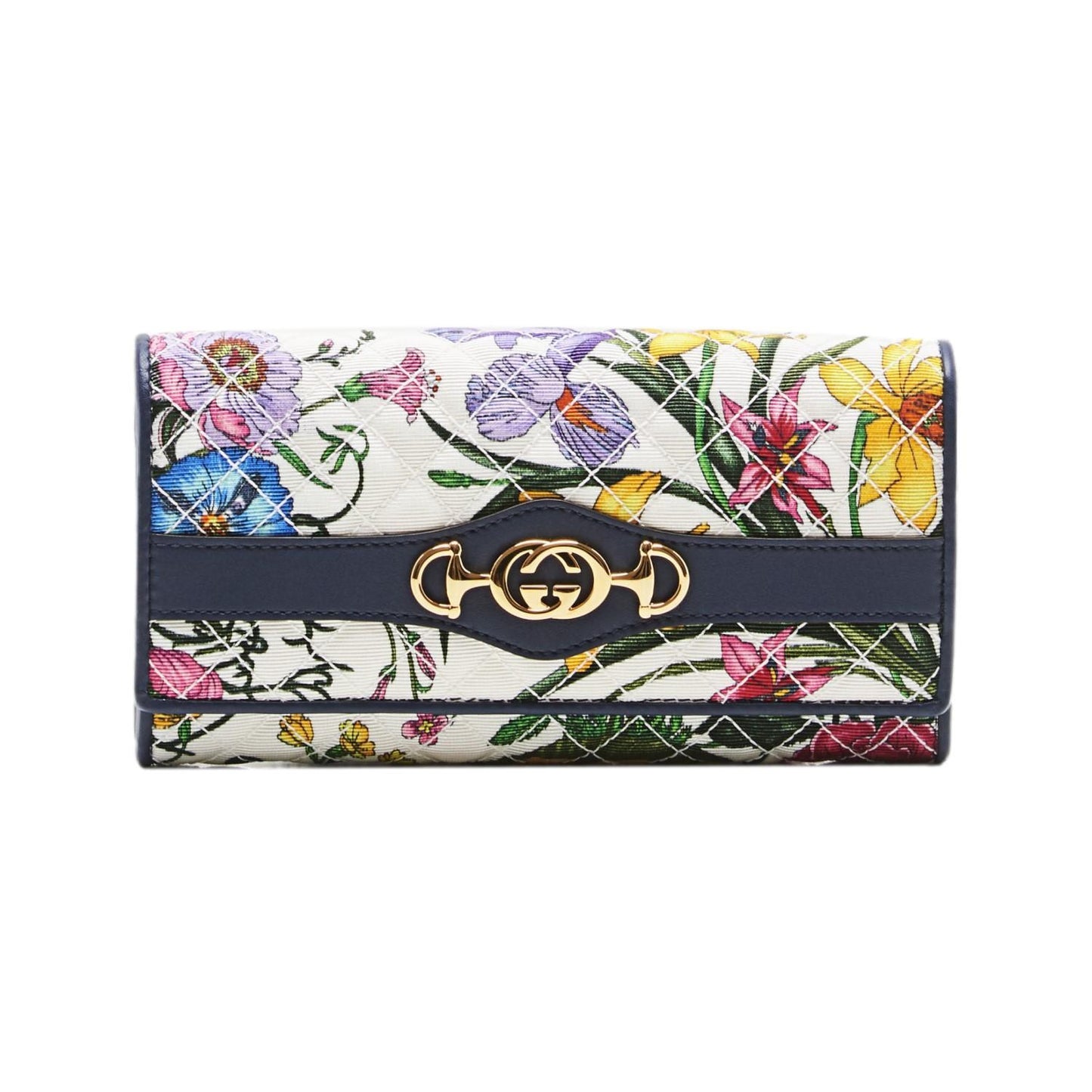 Gucci Zumi Floral Horsebit Quilted Canvas Continental Wallet