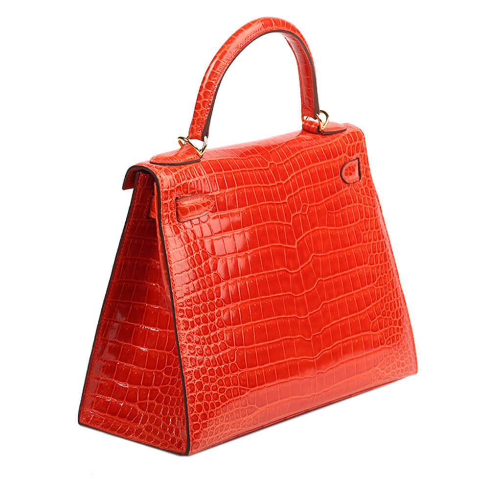 Hermès Porosus Crocodile Kelly 28 Geranium