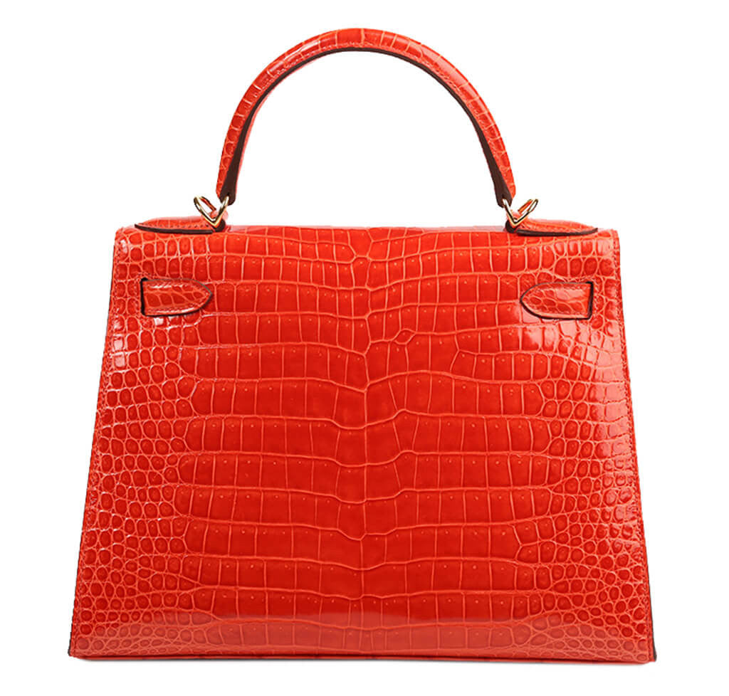 Hermès Porosus Crocodile Kelly 28 Geranium