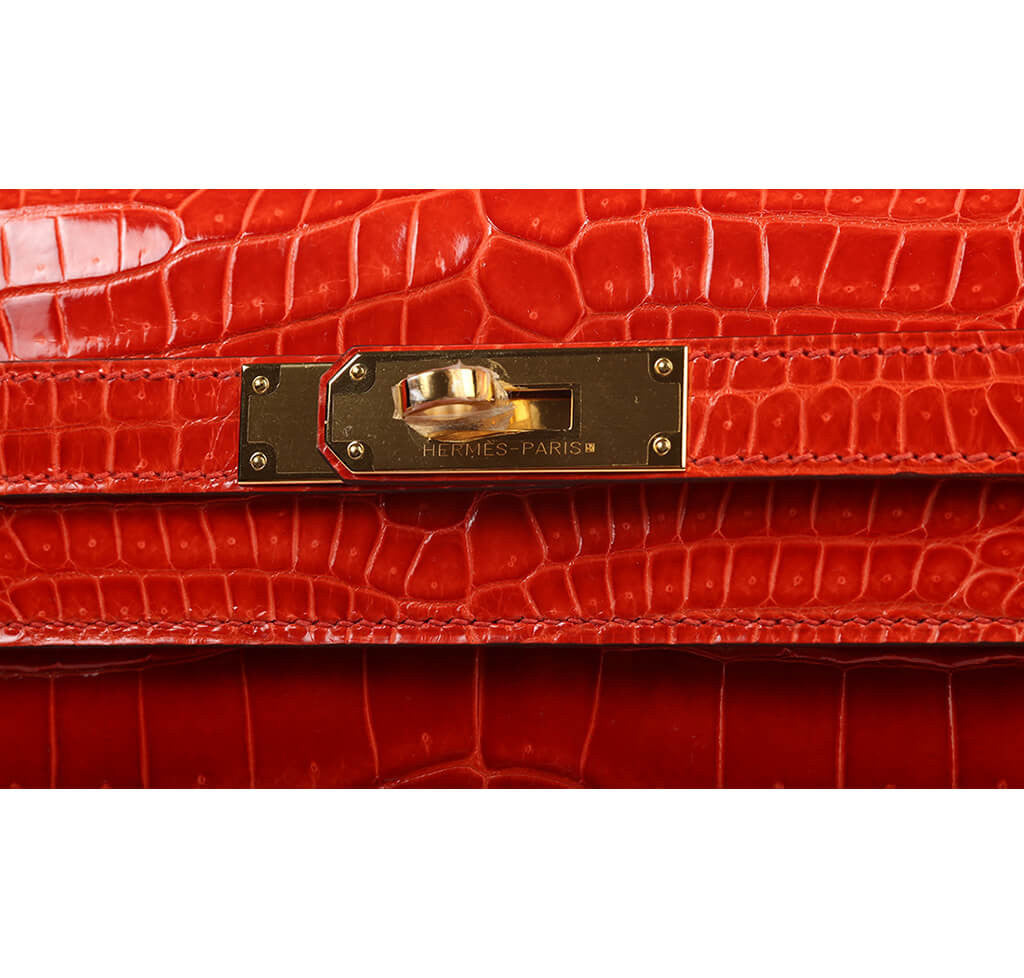 Hermès Porosus Crocodile Kelly 28 Geranium