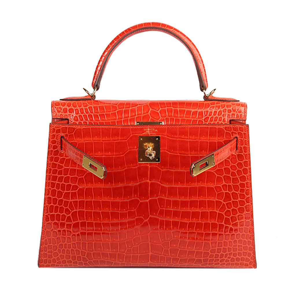 Hermès Porosus Crocodile Kelly 28 Geranium