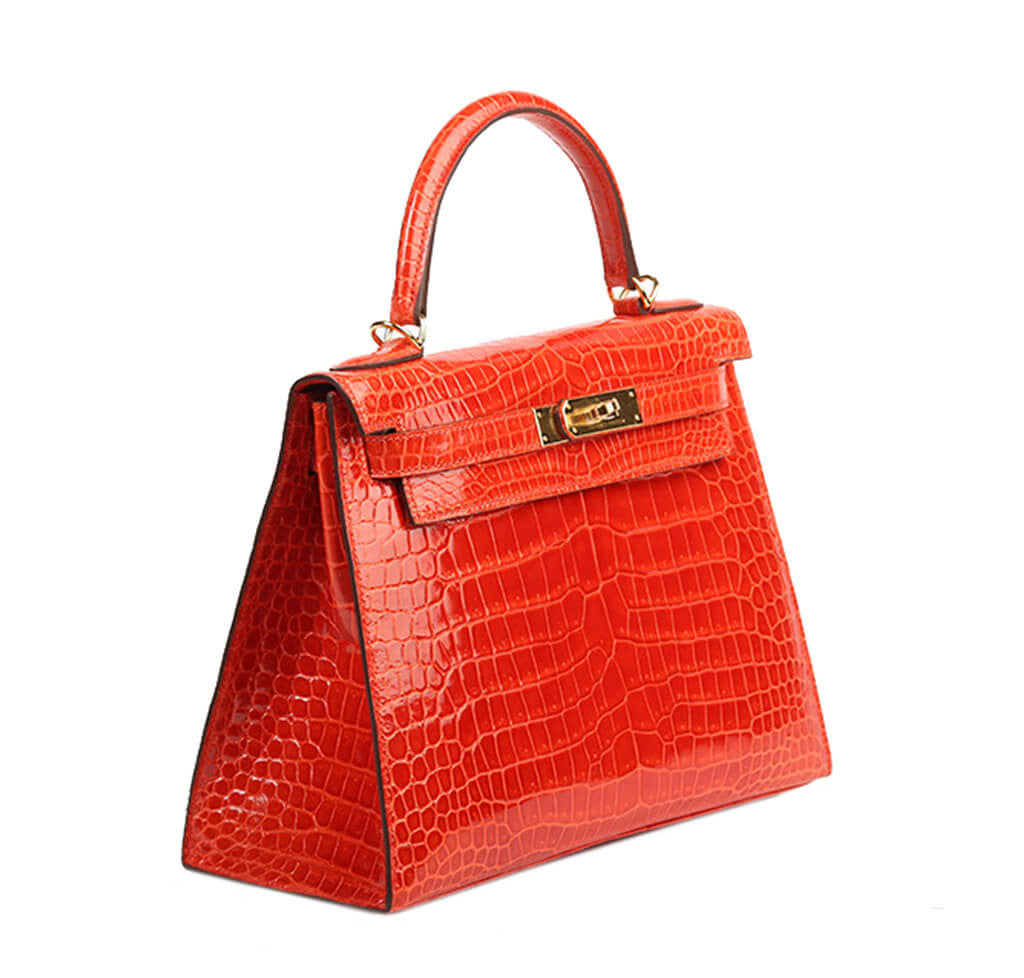 Hermès Porosus Crocodile Kelly 28 Geranium