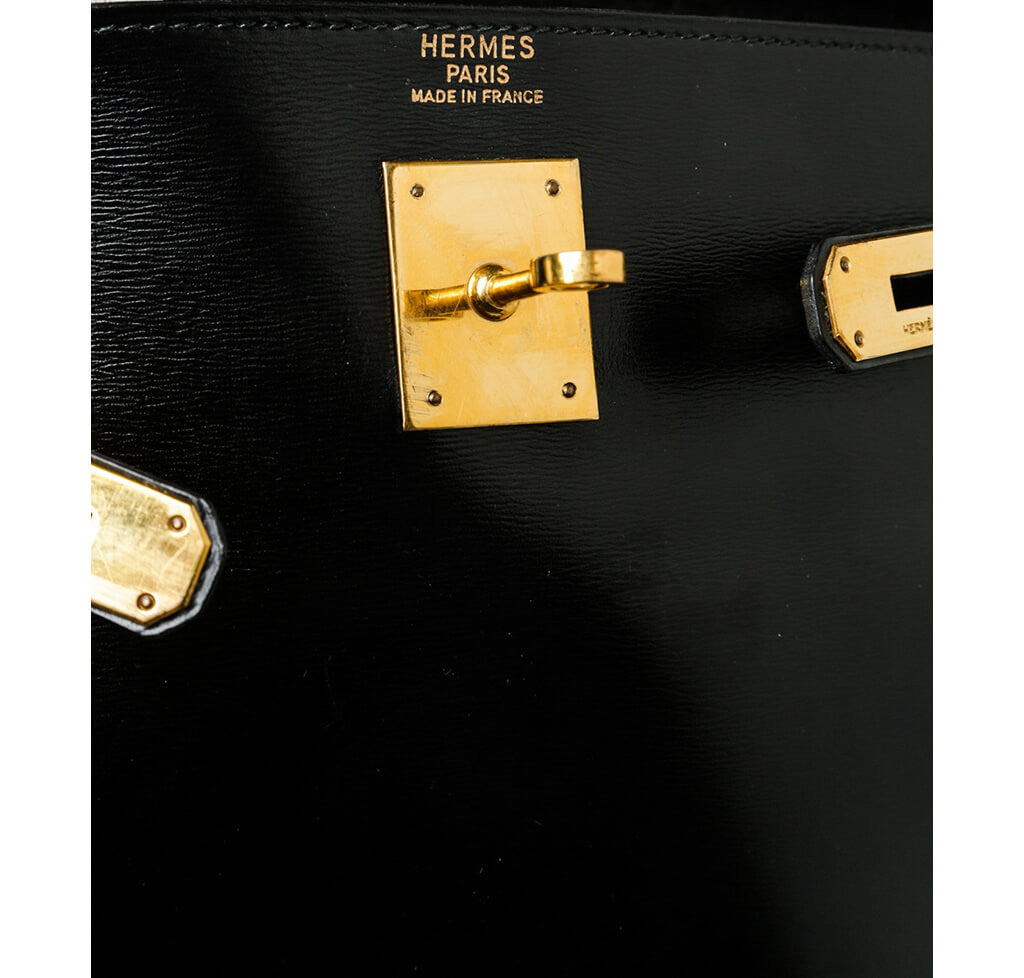 Hermès Box Leather Kelly Black Bag