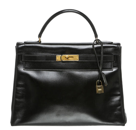 Hermès Box Leather Kelly Black Bag