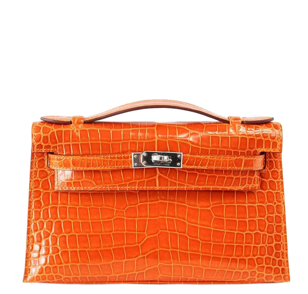 Hermès Kelly Pochette Bag Feu Porosus Crocodile