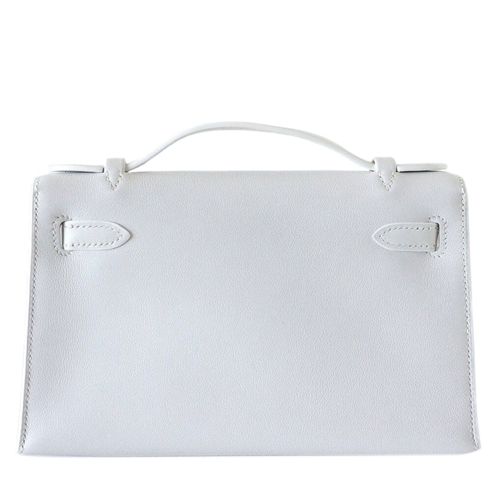 Hermès Kelly Pochette Bag White Gold Hardware