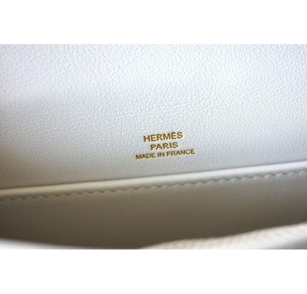 Hermès Kelly Pochette Bag White Gold Hardware