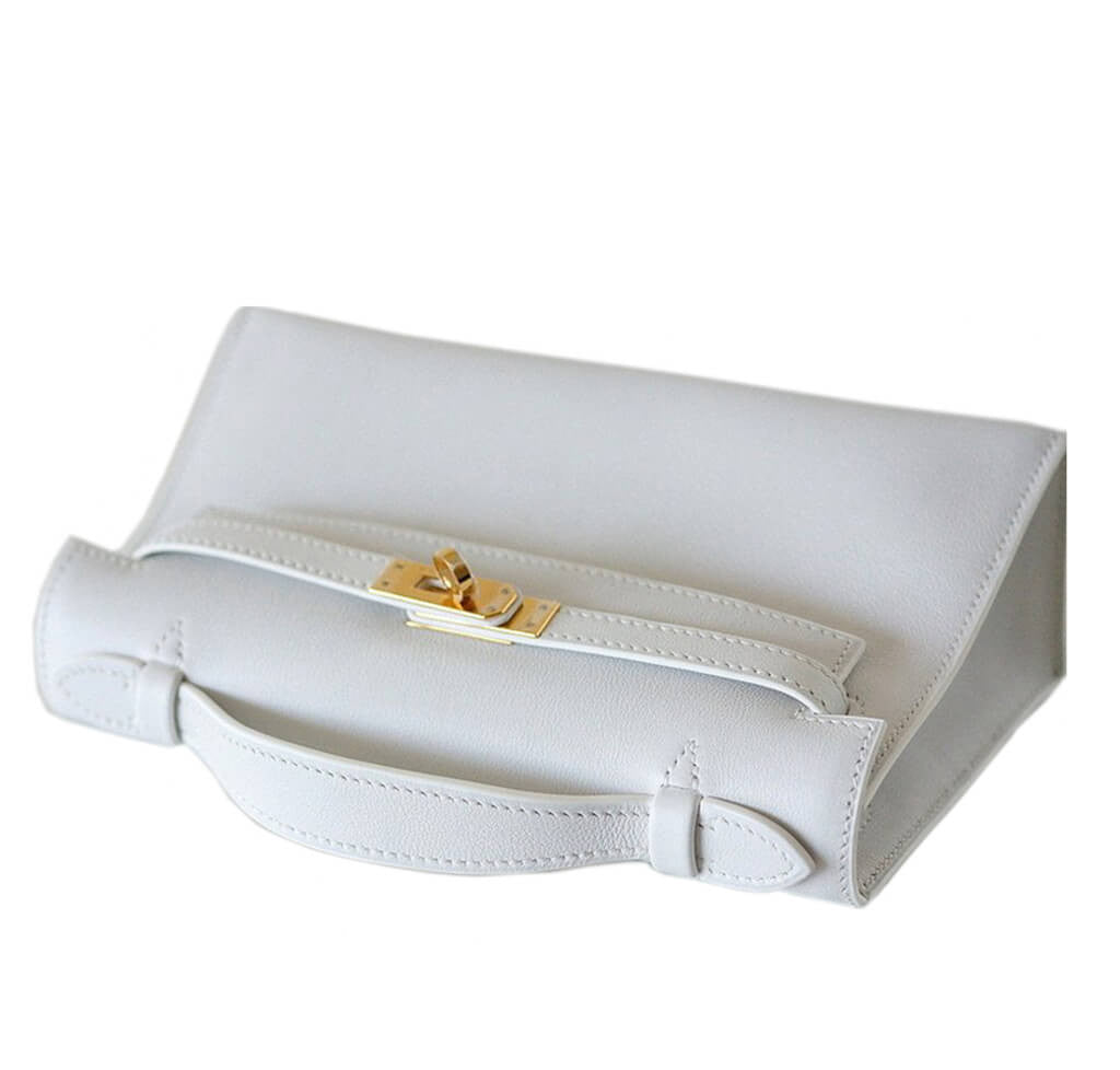 Hermès Kelly Pochette Bag White Gold Hardware