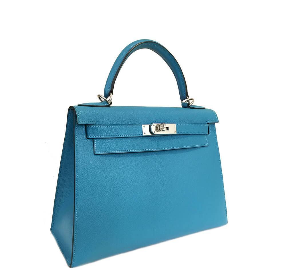 Hermès Kelly Sellier 28 Turquoise Bag PHW