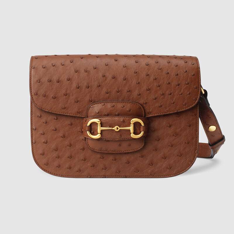 Gucci Horsebit 1955 ostrich shoulder bag Brown ostrich