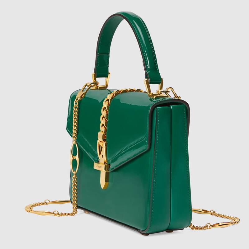 Sylvie 1969 patent leather mini top handle bag Emerald green patent leather