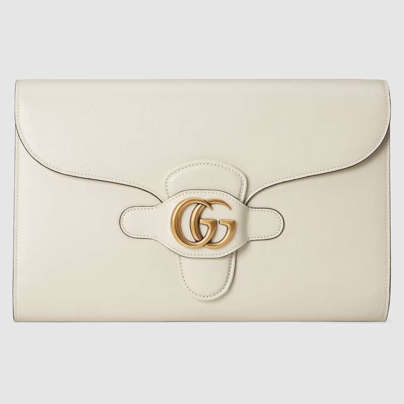 Clutch with Double G White leather