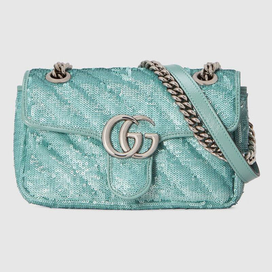 GG Marmont mini sequin shoulder bag Pastel green Leather