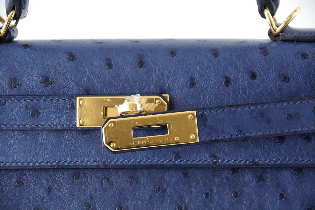 Hermès Kelly Sellier 28 Blue Iris Ostrich Bag