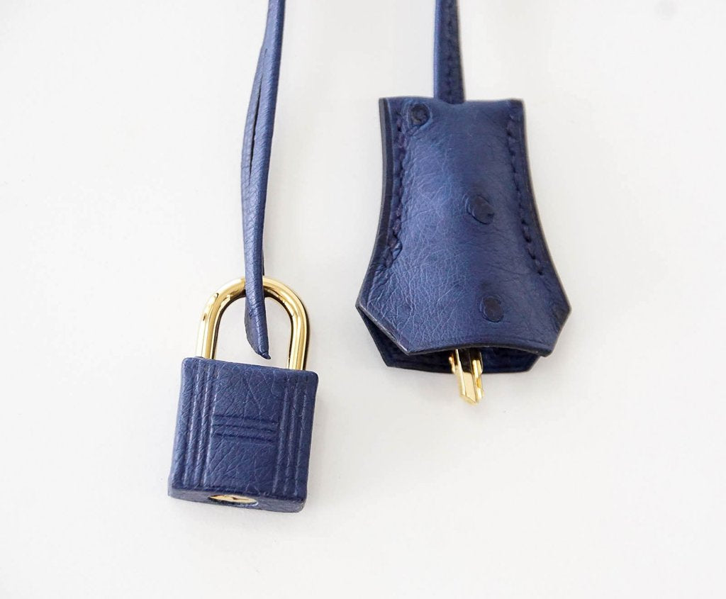 Hermès Kelly Sellier 28 Blue Iris Ostrich Bag