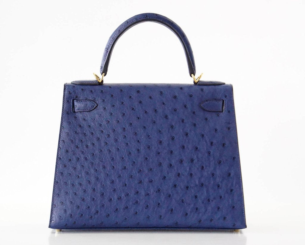 Hermès Kelly Sellier 28 Blue Iris Ostrich Bag