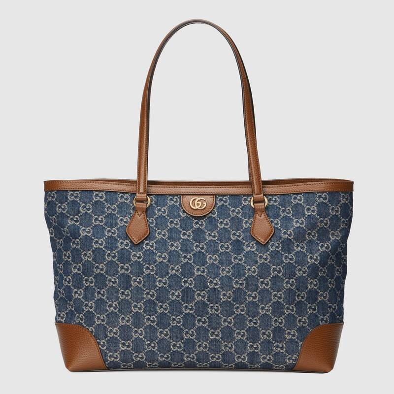 Ophidia GG medium tote Dark blue and ivory