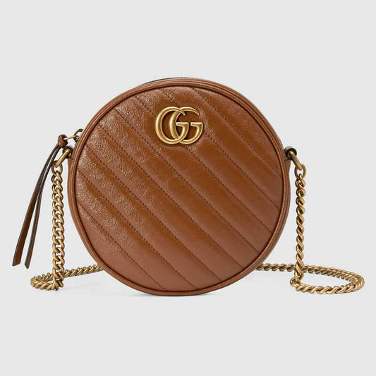 GG Marmont mini round shoulder bag brown leather