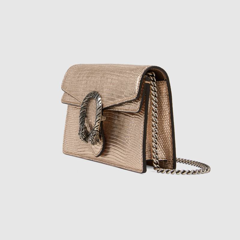 GUCCI Dionysus lizard super mini bag Gold Leather