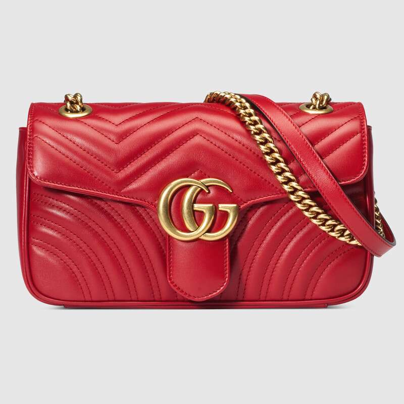 GG Marmont small matelassé shoulder bag Hibiscus Red leather