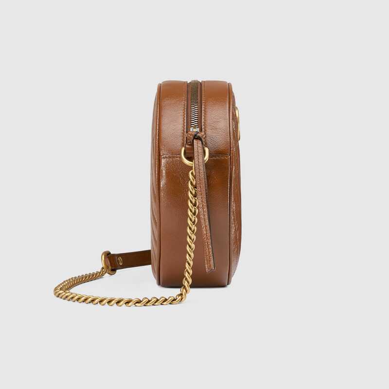 GG Marmont mini round shoulder bag brown leather