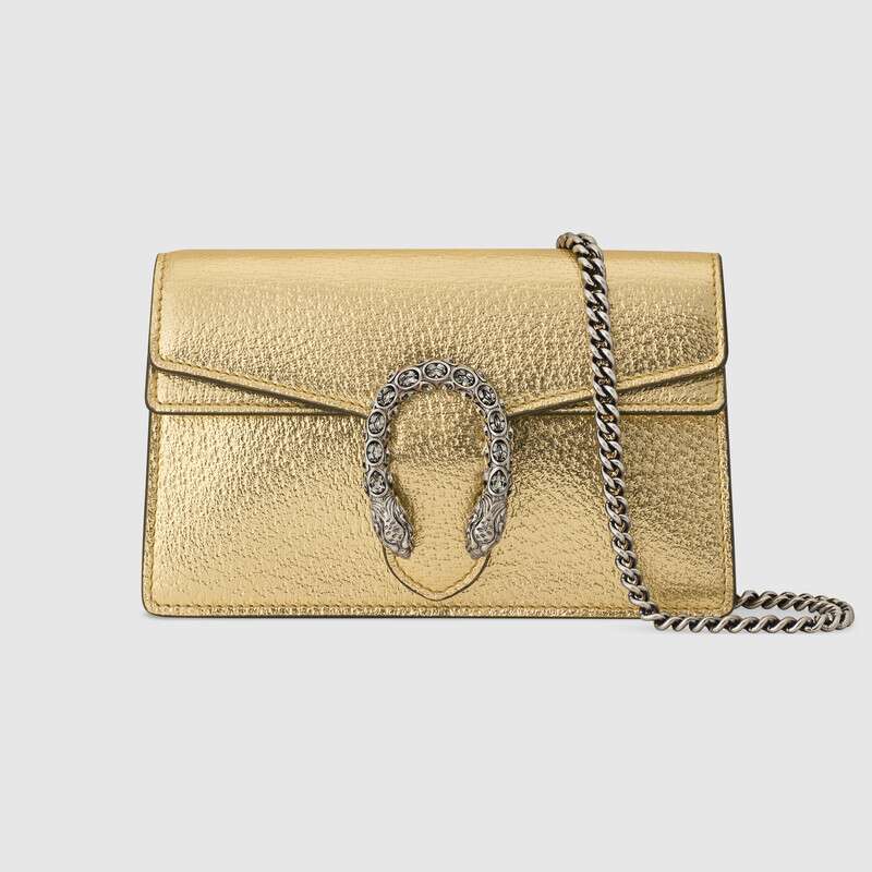 Dionysus super mini bag Gold lamé leather