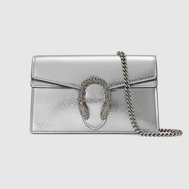 Dionysus super mini bag Silver lamé leather