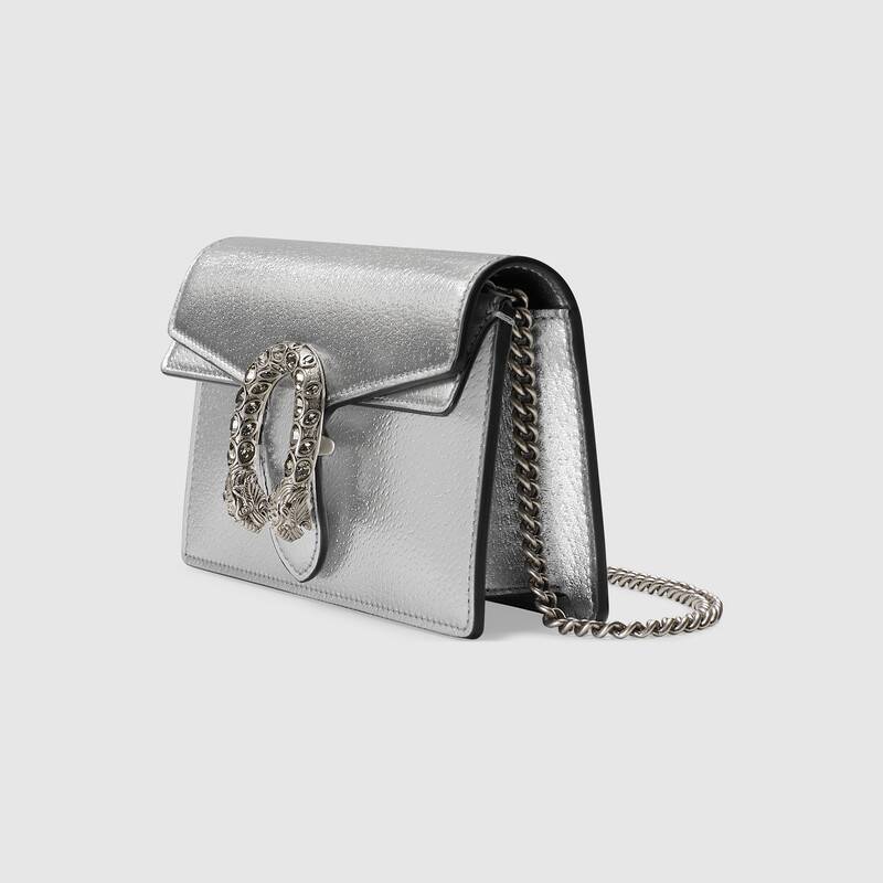 Dionysus super mini bag Silver lamé leather